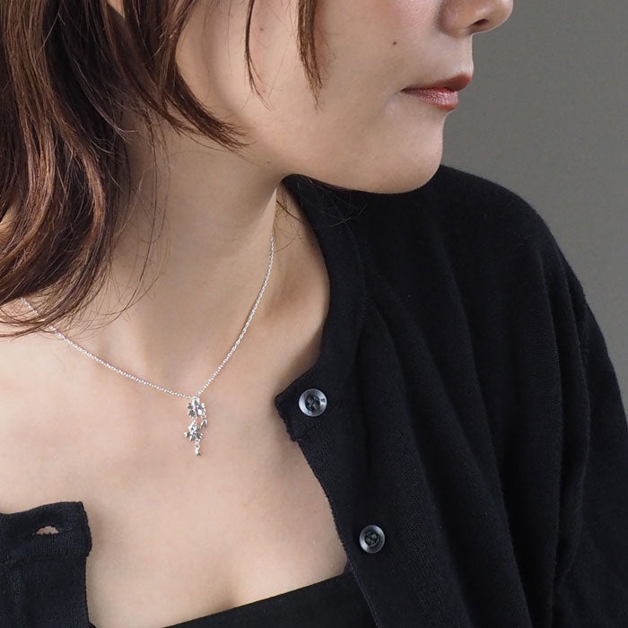 S Sakura Necklace 925 Silver with Stone 2 Cherry Blossom Type [S-Ts-02s] Saori Miura Handmade Accessory