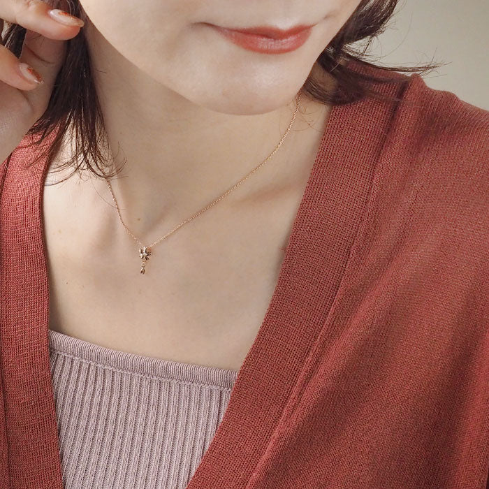 S Sakura Necklace 10K Pink Gold with Stones, Single Sakura [S-Ts1