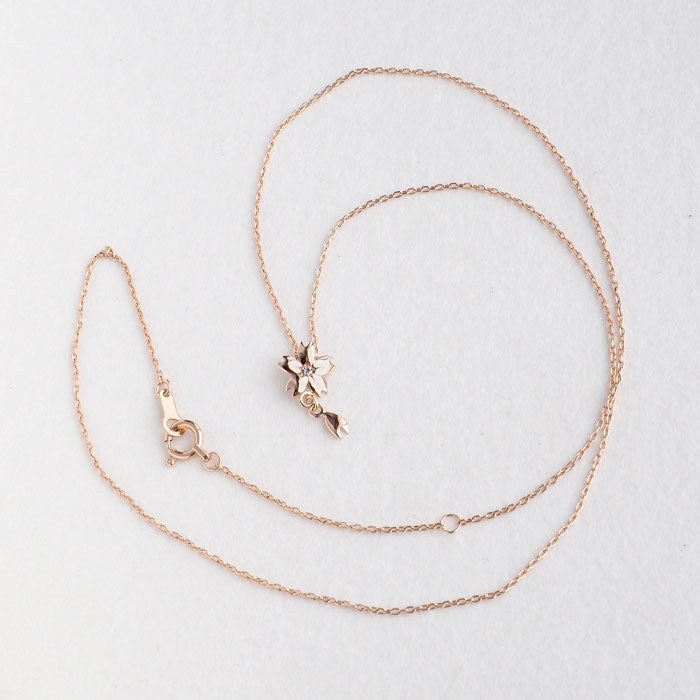 S Sakura Necklace 10K Pink Gold with Stones, Single Sakura [S-Ts1