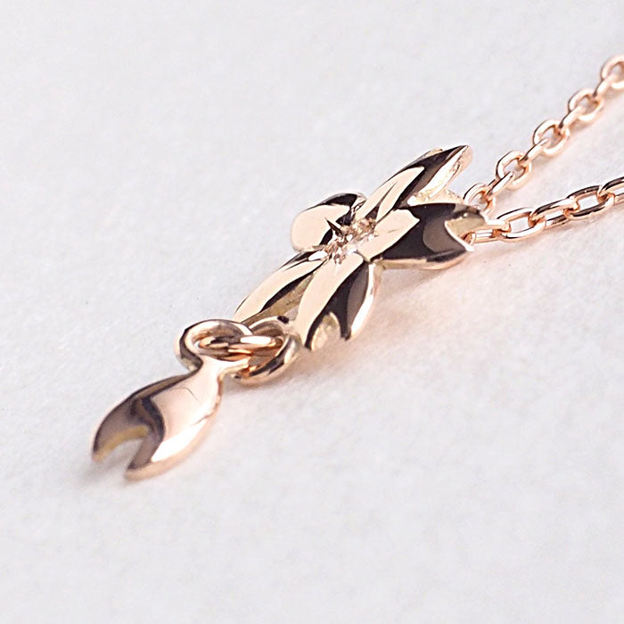 S Sakura Necklace 10K Pink Gold with Stones, Single Sakura [S-Ts1-10p] Saori Miura Handmade Accessories 