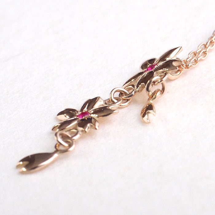 S Sakura Necklace 10K Pink Gold with Stones, 2 Sakura Shapes [S-Ts2-10p] Saori Miura Handmade Accessories 