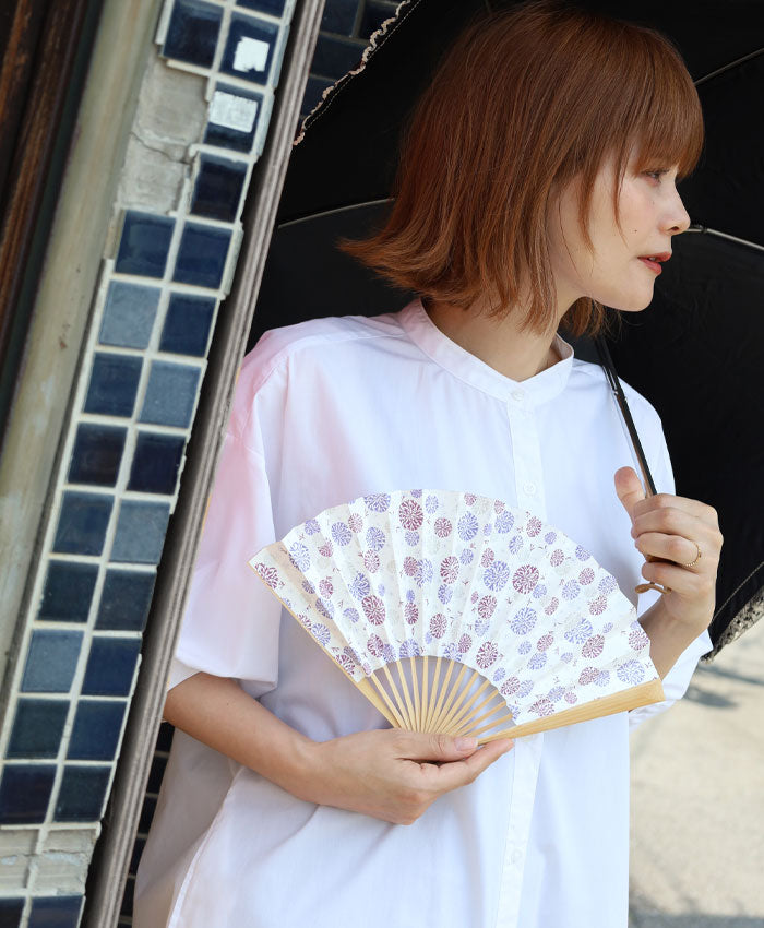 Kyoto Shogado Yuzen Washi Fan Chic [SGD-FAN-CHIC] Women's Japanese pattern paper fan, stylish and cute