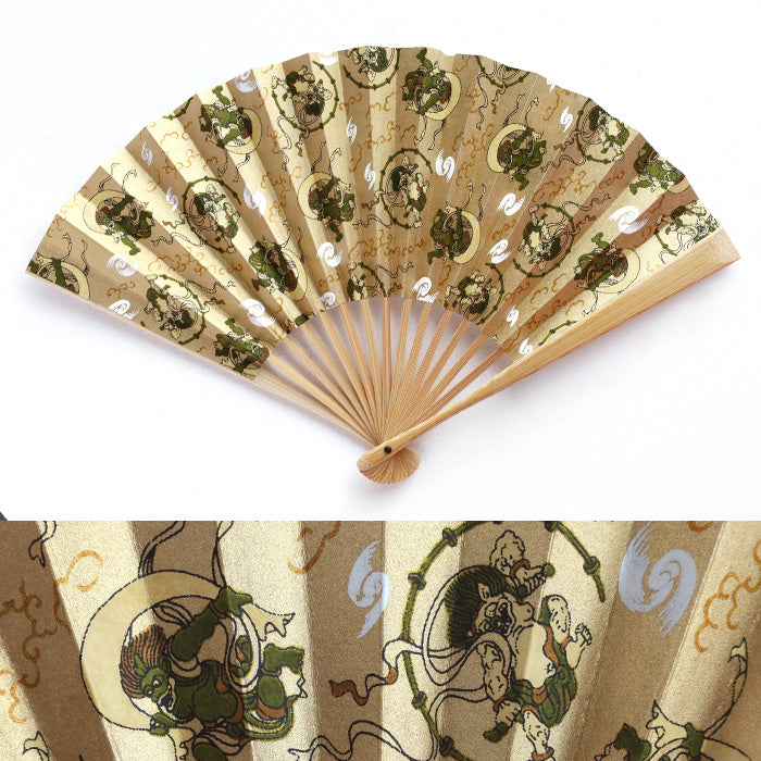 京都 尚雅堂 友禅 和紙 扇子 風神雷神 [SGD-FAN-FUJIN] メンズ