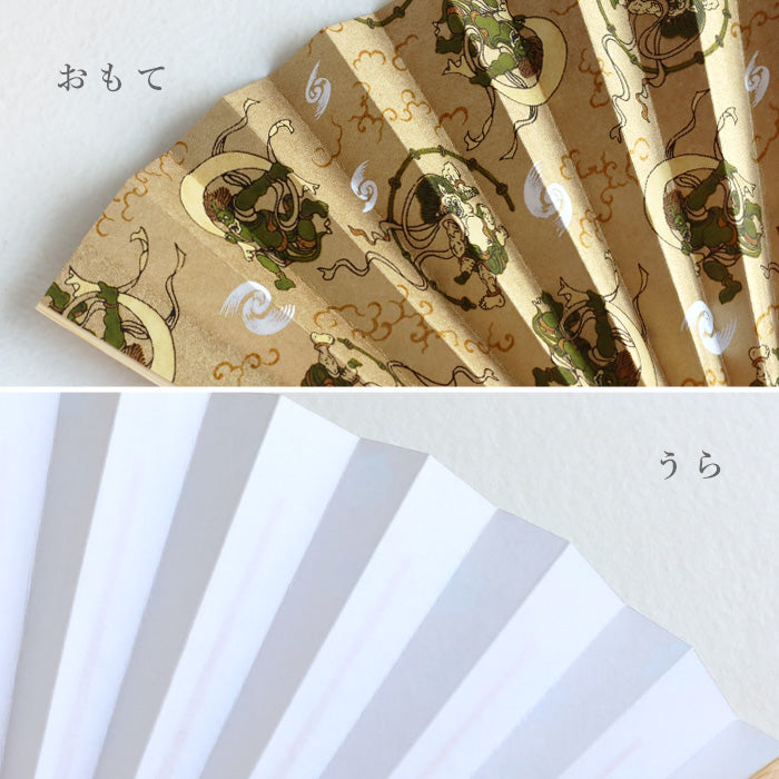 京都 尚雅堂 友禅 和紙 扇子 風神雷神 [SGD-FAN-FUJIN] メンズ レディース 和柄 紙扇子 おしゃれ 個性的 ゴールド