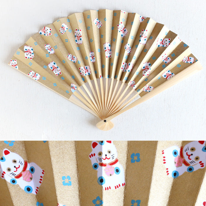 Shogado Yuzen Japanese paper folding fan Maneki Neko [SGD-FAN-MANEKI] Men's Women's Kyoto Kyo-Yuzen Japanese stationery Brand Japanese pattern Paper folding fan