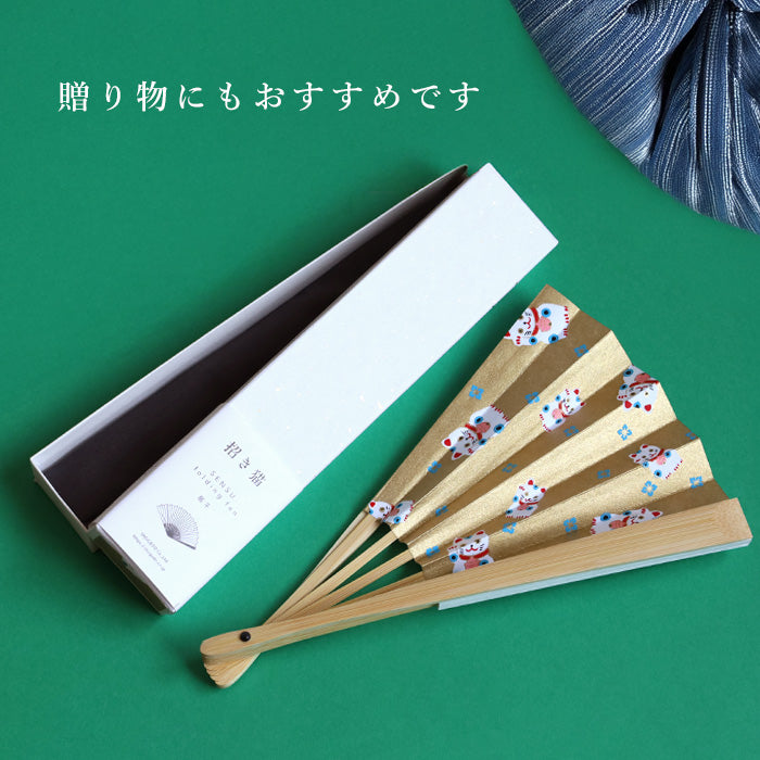 Shogado Yuzen Japanese paper folding fan Maneki Neko [SGD-FAN-MANEKI] Men's Women's Kyoto Kyo-Yuzen Japanese stationery Brand Japanese pattern Paper folding fan