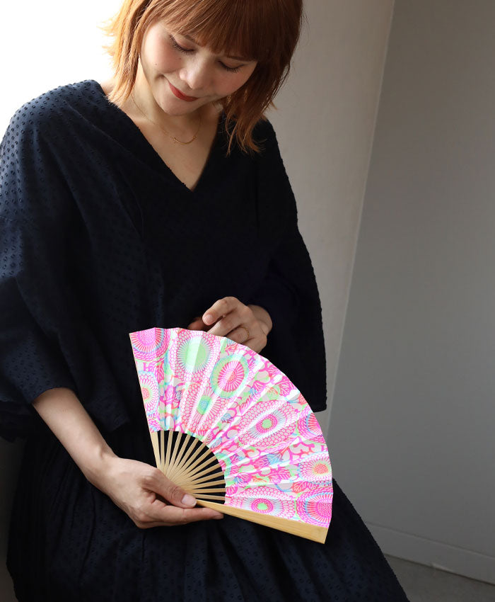 京都 尚雅堂 友禅 和紙 扇子 neon [SGD-FAN-NEON] レディース 和柄 紙