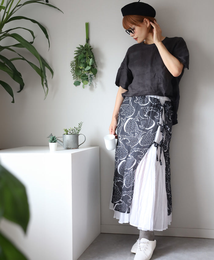 [2 colors] Gauze clothing workshop garage Whale shark apron skirt for women [SK-32] Tatsuya Nakanishi and Yoko Nakanishi Gauze clothing Handmade Brand
