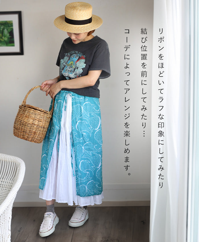 [2 colors] Gauze clothing workshop garage Whale shark apron skirt for women [SK-32] Tatsuya Nakanishi and Yoko Nakanishi Gauze clothing Handmade Brand