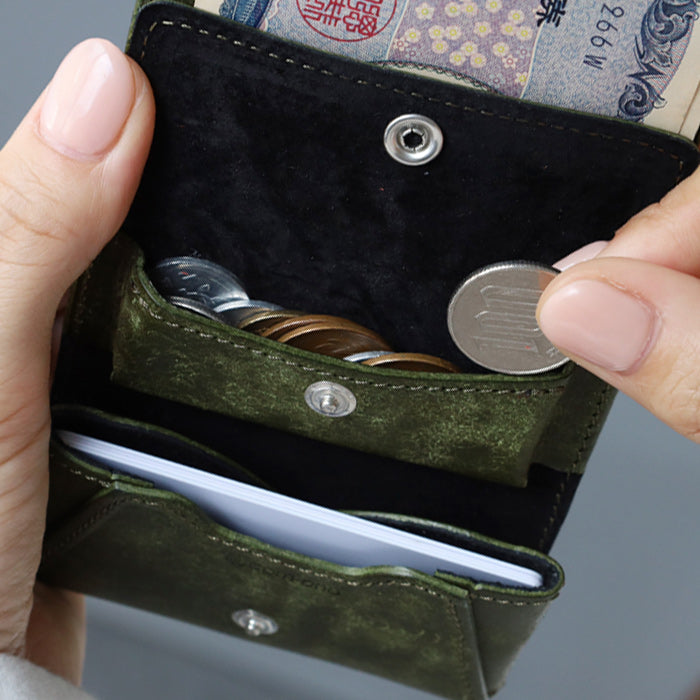 [從 5 種顏色中選擇] TSUKIKUSA 緊湊型雙折錢包（帶零錢包）[Aoi-coin] [MW-1] 