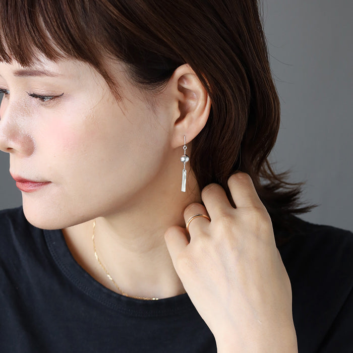 small right handmade accessories wind chime Mokume Gane silver 925 earrings clip-on earrings [SR-PC-12]