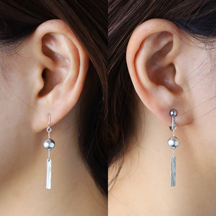 small right handmade accessories wind chime Mokume Gane silver 925 earrings clip-on earrings [SR-PC-12]