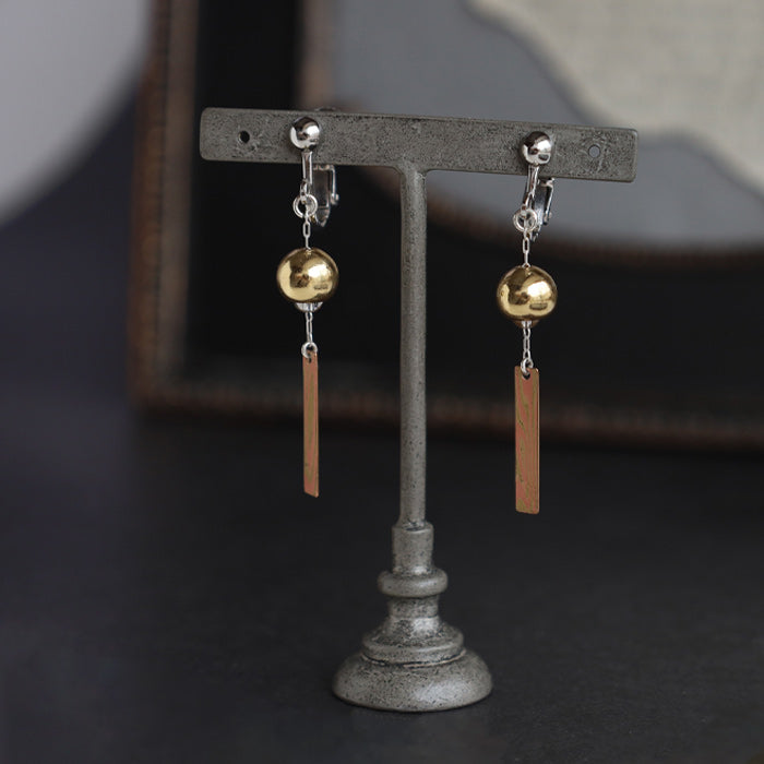 small right handmade accessories wind chime mokume gane brass copper earrings clip-on earrings [SR-PC-13]