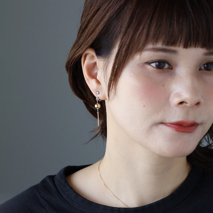 small right handmade accessories wind chime mokume gane brass copper earrings clip-on earrings [SR-PC-13]