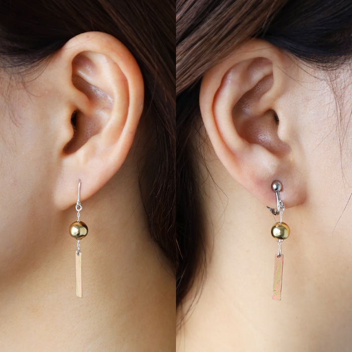 small right handmade accessories wind chime mokume gane brass copper earrings clip-on earrings [SR-PC-13]