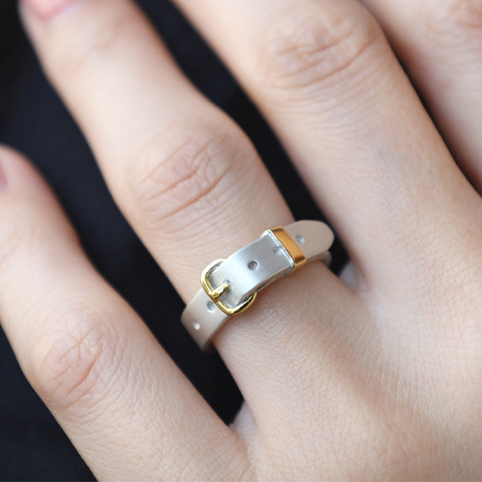 small right handmade accessory belt ring cute silver 18K gold plated 5.3mm width matte finish [SR-RG-04-MAT] 