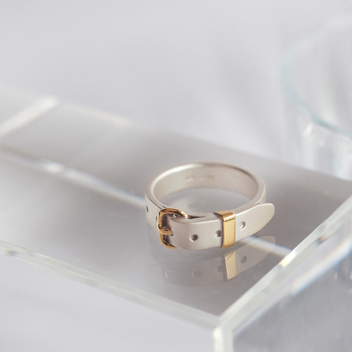 small right handmade accessory belt ring cute silver 18K gold plated 5.3mm width matte finish [SR-RG-04-MAT] 