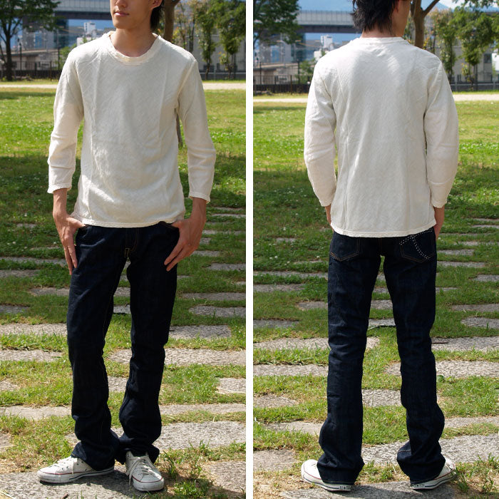 [32 colors available] Gauze clothing workshop garage Double gauze simple T-shirt 3/4 sleeves Men's [TS-33-7S] 