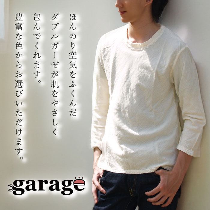 [32 colors available] Gauze clothing workshop garage Double gauze simple T-shirt 3/4 sleeves Men's [TS-33-7S] 