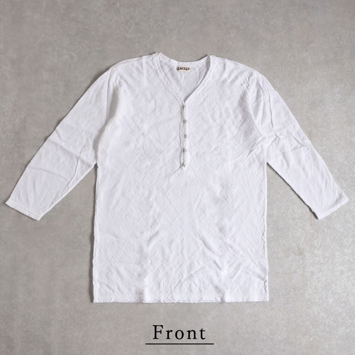 [32 colors available] Gauze clothing workshop garage Double gauze V-neck front opening T-shirt 3/4 sleeves Men's [TS-45-7S] 