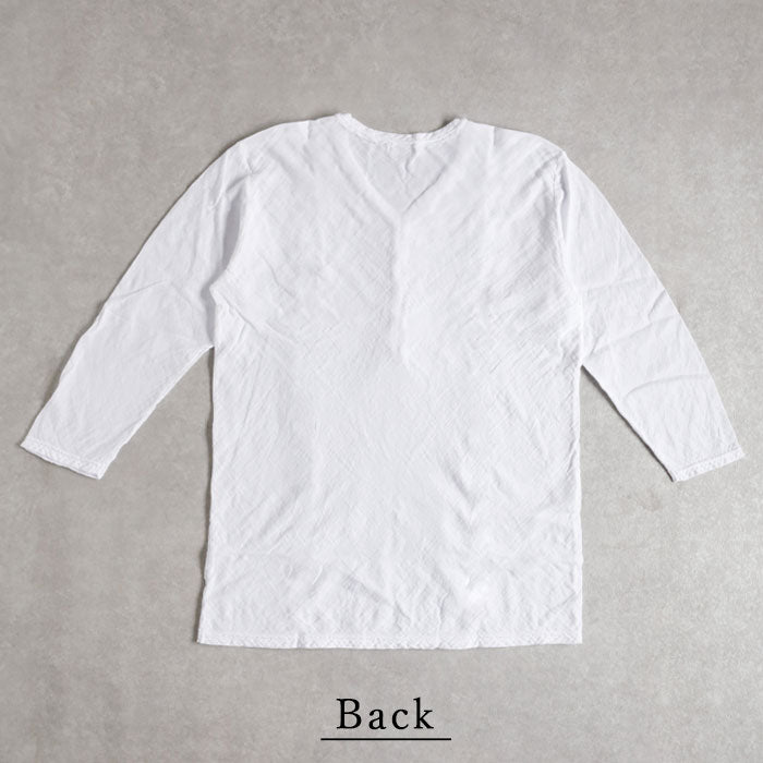 [32 colors available] Gauze clothing workshop garage Double gauze V-neck front opening T-shirt 3/4 sleeves Men's [TS-45-7S] 