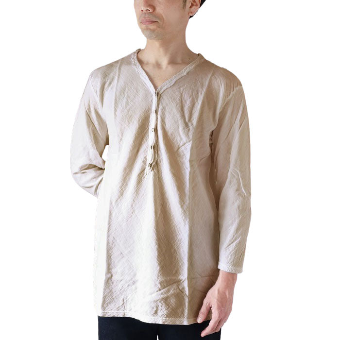 [32 colors available] Gauze clothing workshop garage Double gauze V-neck front opening T-shirt 3/4 sleeves Men's [TS-45-7S] 