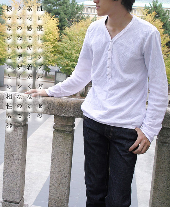 【全32色】 ガーゼ服工房 garage（ガラージ）ダブルガーゼ Ｖネック前開き Tシャツ 長袖 メンズ [TS-45-LS] 中西達也・中西陽子 ガーゼ服 ハンドメイド ブランド