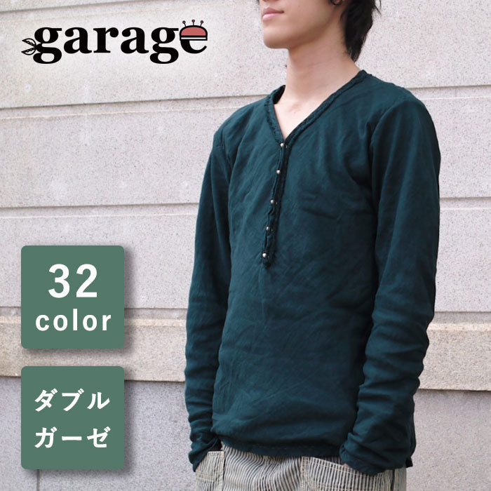 【全32色】 ガーゼ服工房 garage（ガラージ）ダブルガーゼ Ｖネック前開き Tシャツ 長袖 メンズ [TS-45-LS] 中西達也・中西陽子 ガーゼ服 ハンドメイド ブランド