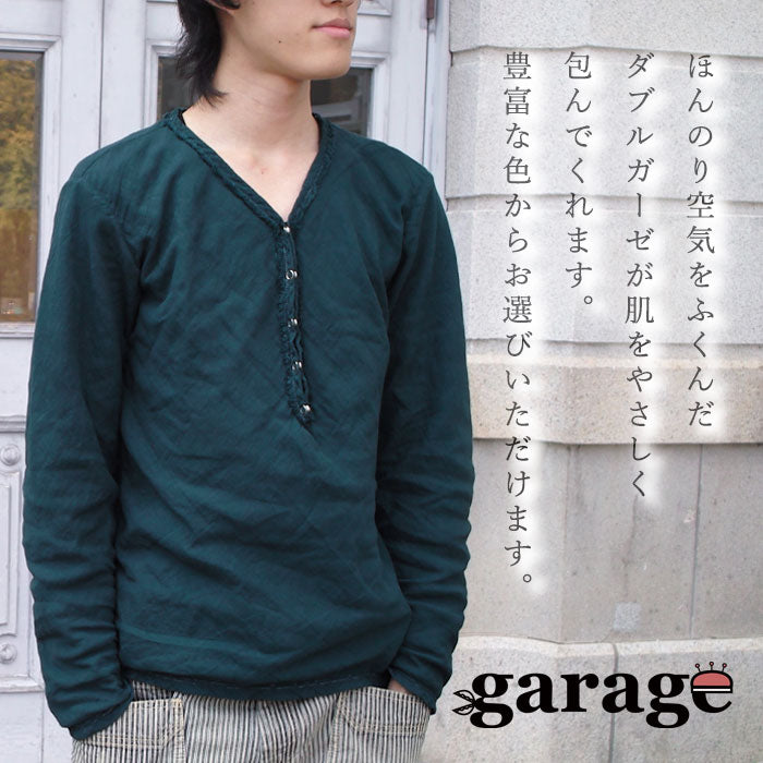 [All 25 colors] Gauze clothing studio Garage double gauze V-neck open front T-shirt long sleeve men's [TS-45-LS] 
