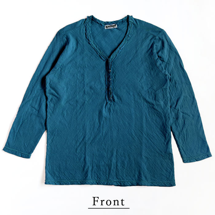 [32 colors available] Gauze clothing workshop garage Double gauze V-neck front opening T-shirt 3/4 sleeves Women's [TS-48-7S] 