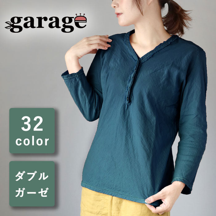 [32 colors available] Gauze clothing workshop garage Double gauze V-neck front opening T-shirt 3/4 sleeves Women's [TS-48-7S] 