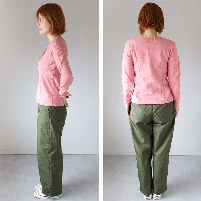 ふんわり ダブルガーゼ カフタンシャツ　五分袖　からし色 ガーゼ服工房garage（ガラージ） ダブルガーゼ Vネック前開きTシャツ