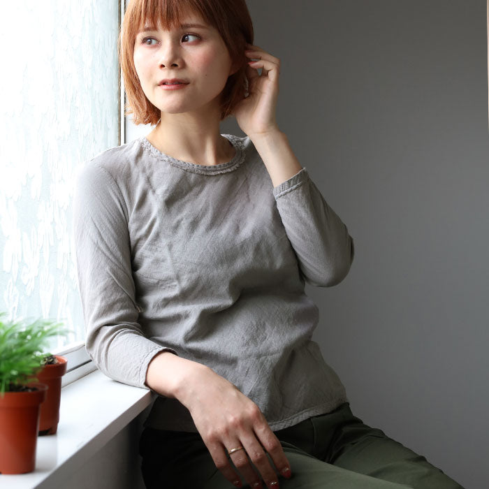 [32 colors available] Gauze clothing workshop garage Double gauze simple T-shirt, 3/4 sleeves, women's [TS-53-7S] 