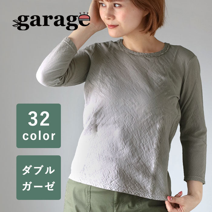 [32 colors available] Gauze clothing workshop garage Double gauze simple T-shirt, 3/4 sleeves, women's [TS-53-7S] 