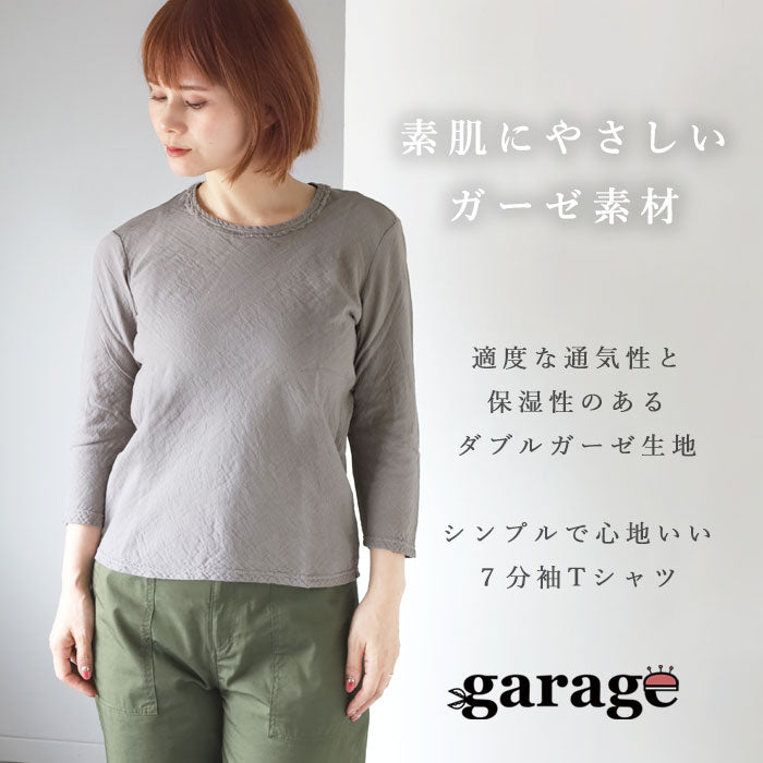 [32 colors available] Gauze clothing workshop garage Double gauze simple T-shirt, 3/4 sleeves, women's [TS-53-7S] 