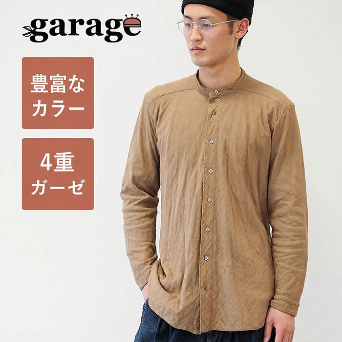 [All 32 colors] Gauze Clothing Studio garage 4-Layer Gauze Henley Neck Shirt Long Sleeve Black Shell Buttons Men's [TS-94]