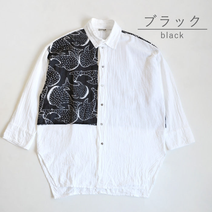【2色】ガーゼ服工房 garage（ガラージ）ダブルガーゼ ジンベイザメ フラップシャツ メンズ レディース [TS-96]  中西達也・中西陽子 ガーゼ服 ハンドメイド ブランド