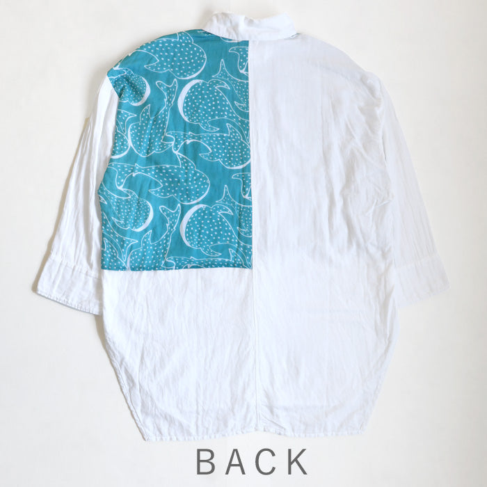 【2色】ガーゼ服工房 garage（ガラージ）ダブルガーゼ ジンベイザメ フラップシャツ メンズ レディース [TS-96]  中西達也・中西陽子 ガーゼ服 ハンドメイド ブランド