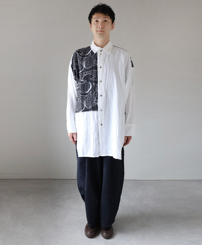 【2色】ガーゼ服工房 garage（ガラージ）ダブルガーゼ ジンベイザメ フラップシャツ メンズ レディース [TS-96]  中西達也・中西陽子 ガーゼ服 ハンドメイド ブランド