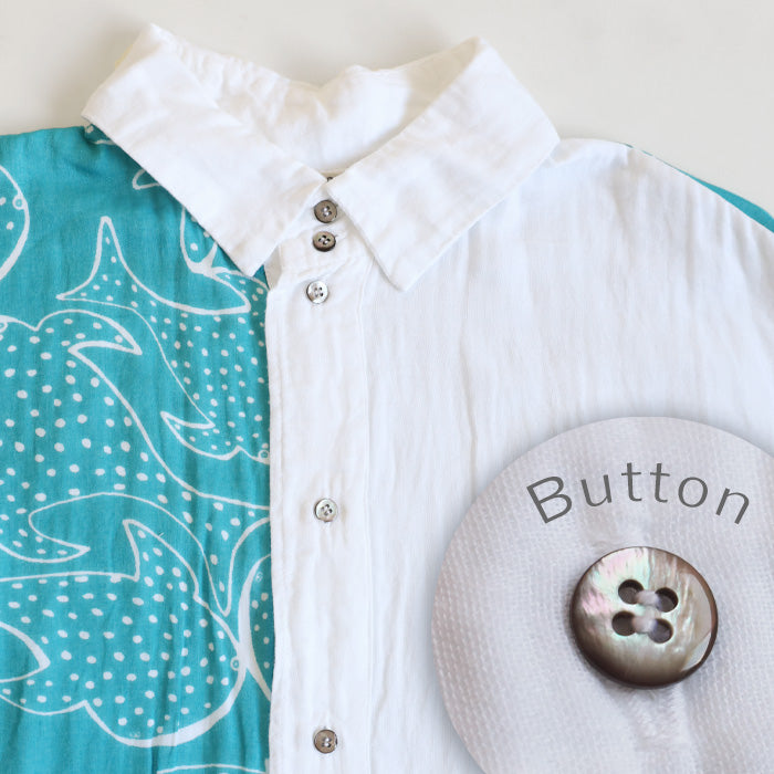 【2色】ガーゼ服工房 garage（ガラージ）ダブルガーゼ ジンベイザメ フラップシャツ メンズ レディース [TS-96]  中西達也・中西陽子 ガーゼ服 ハンドメイド ブランド