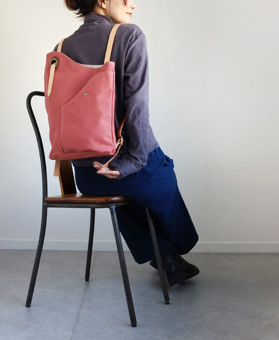 ulazan alter Asymmetrical Water-Repellent Canvas Backpack Coral Red Women's Men's [U0210-CRD] 