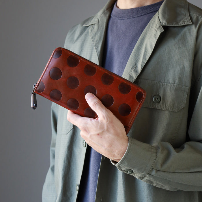 ZOO Wallet Long Wallet Italian Leather Dot Pattern Round Zipper Brown Caracal Wallet [Z-ZLW-077-BR] 
