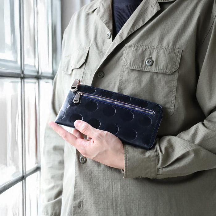 ZOO Wallet Long Wallet Italian Leather L-shaped Zipper Dot Pattern Navy Cheetah Wallet 2 [Z-ZLW-078-NV]