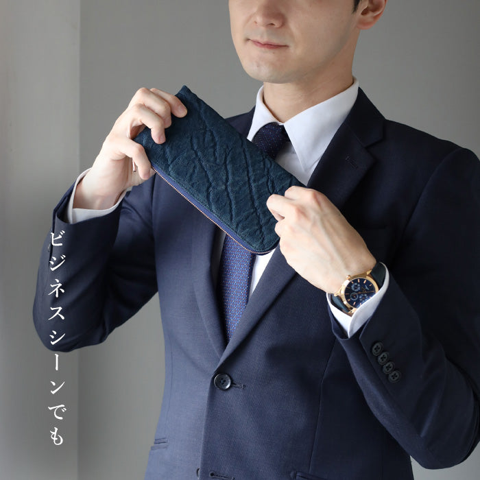 ZOO(ズー) 財布 長財布 象革 L字ファスナー ネイビー ゼブラウォレット8 [Z-ZLW-102-NV]