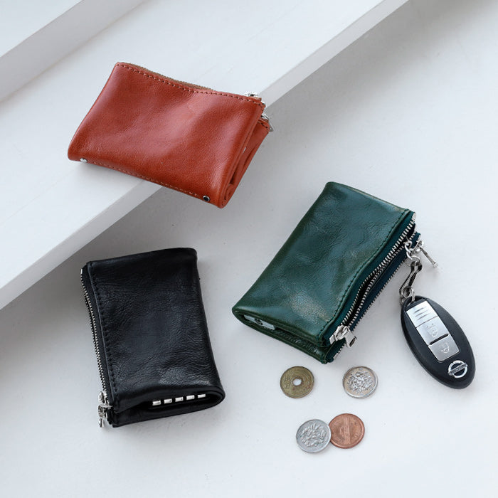 ZOO) Cowhide Leather Double Zipper Key Case [Z-ZKC-063] Leather Goods Brand Key Case Wallet
