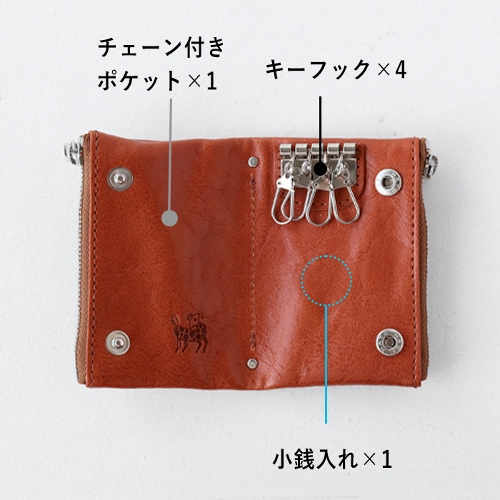 ZOO) Cowhide Leather Double Zipper Key Case [Z-ZKC-063] Leather Goods Brand Key Case Wallet