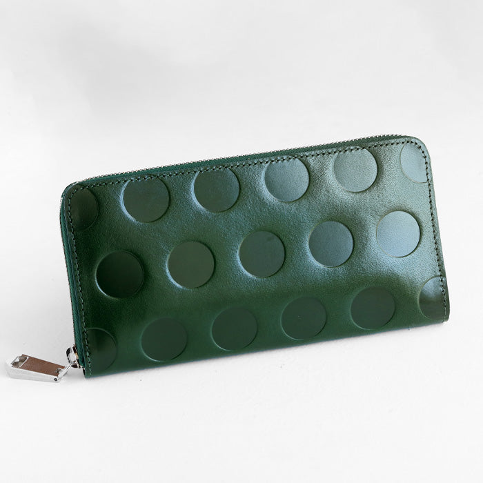 ZOO 錢包長款錢包意大利皮革圓點圖案圓形拉鍊綠色 Caracal 錢包 [Z-ZLW-077-GR] 