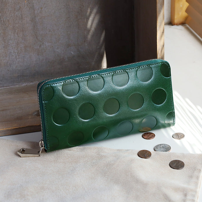 ZOO Wallet Long Wallet Italian Leather Dot Pattern Round Zipper Green Caracal Wallet [Z-ZLW-077-GR] 