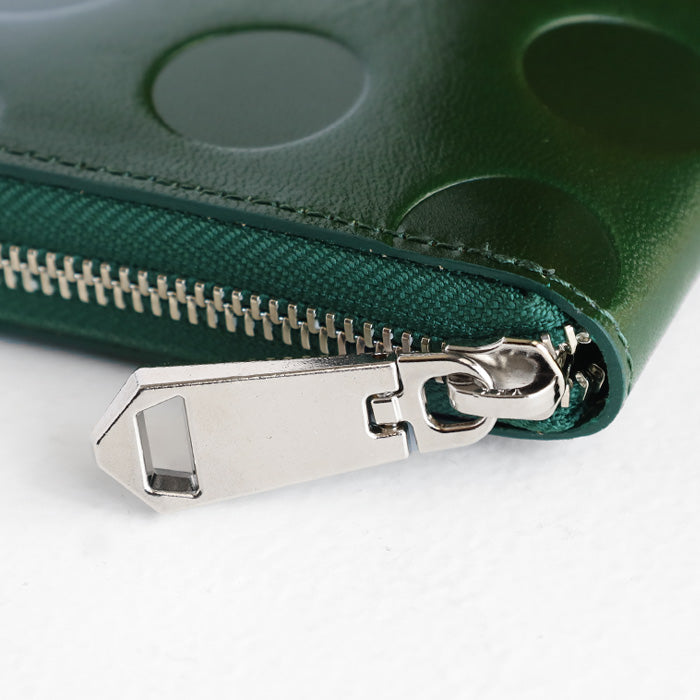 ZOO 錢包長款錢包意大利皮革圓點圖案圓形拉鍊綠色 Caracal 錢包 [Z-ZLW-077-GR] 