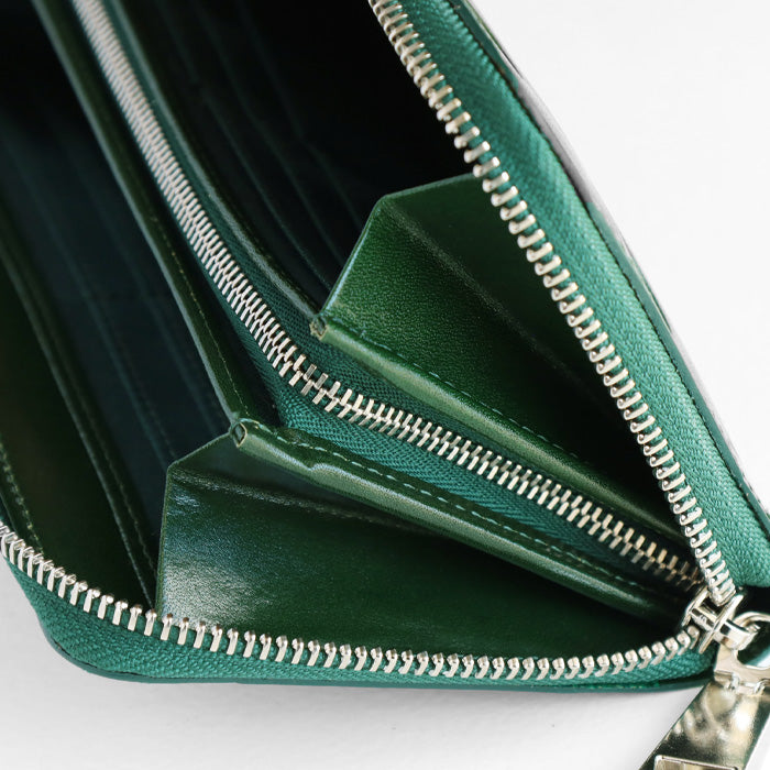 ZOO 錢包長款錢包意大利皮革圓點圖案圓形拉鍊綠色 Caracal 錢包 [Z-ZLW-077-GR] 